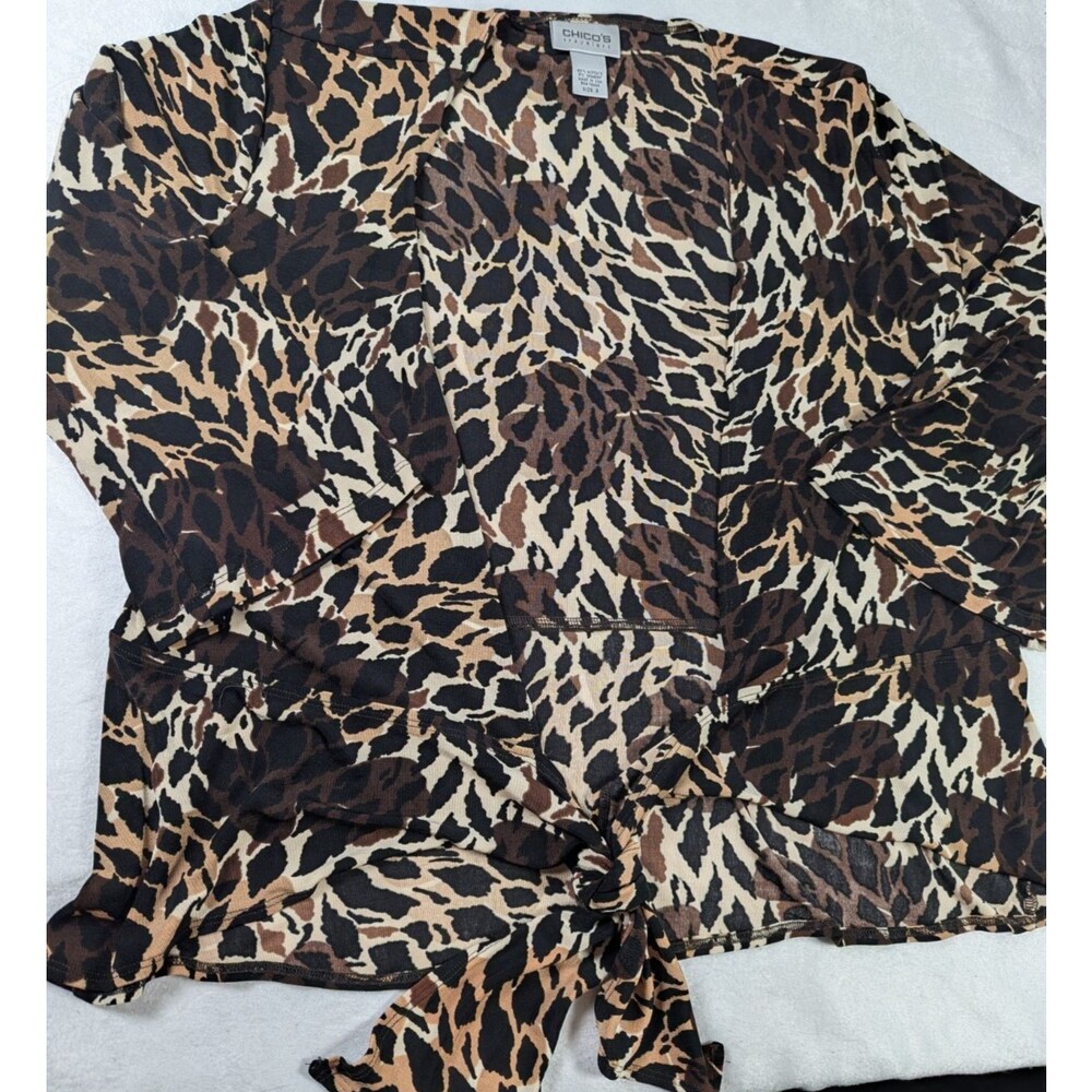 Chico's Travelers Womens 2 Leopard Animal Print Wrap Tie Waist Top Made USA